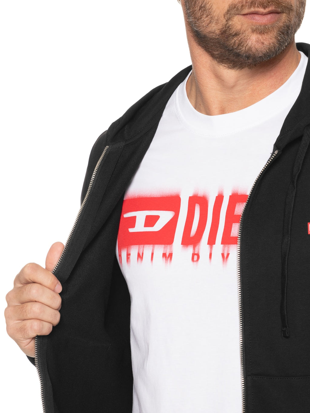 DIESEL Jaqueta Masculina Básico Moletom Com Capuz E Logo Patch Preto Diesel