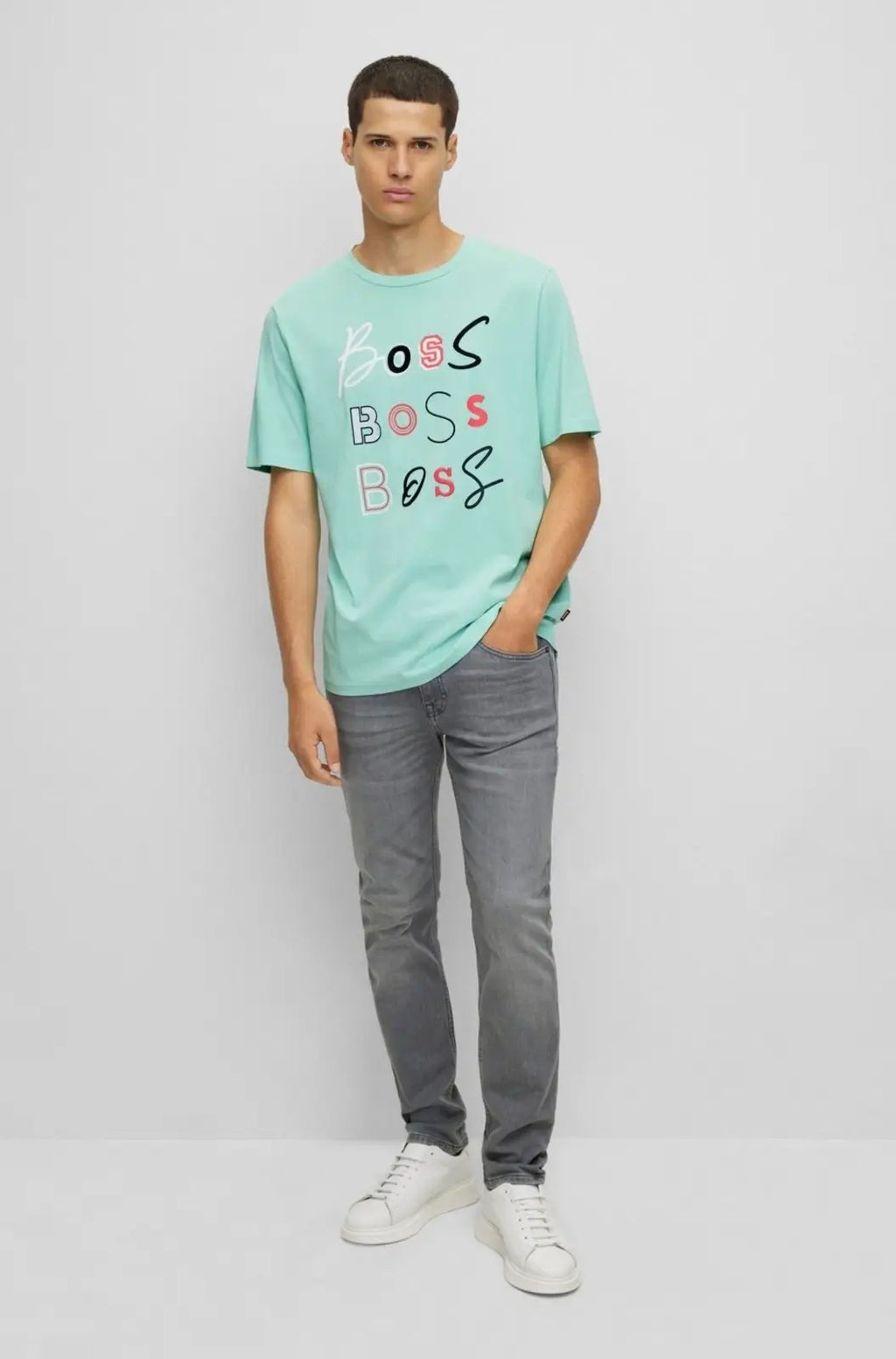Camiseta Boss Relaxed Fit Em Jersey De Algodão Com Logo Triplo