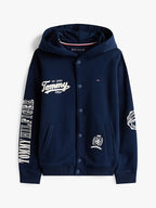 Blusa Moletom Tommy Hilfiger Com Capuz E Botões De Pressão Com Estampas Variadas Estilo Universitário