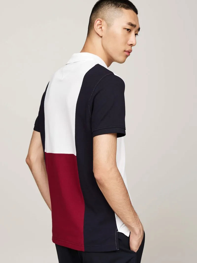 Polo Color Block Bandeira Costas Regular Fit Tommy Hilfiger