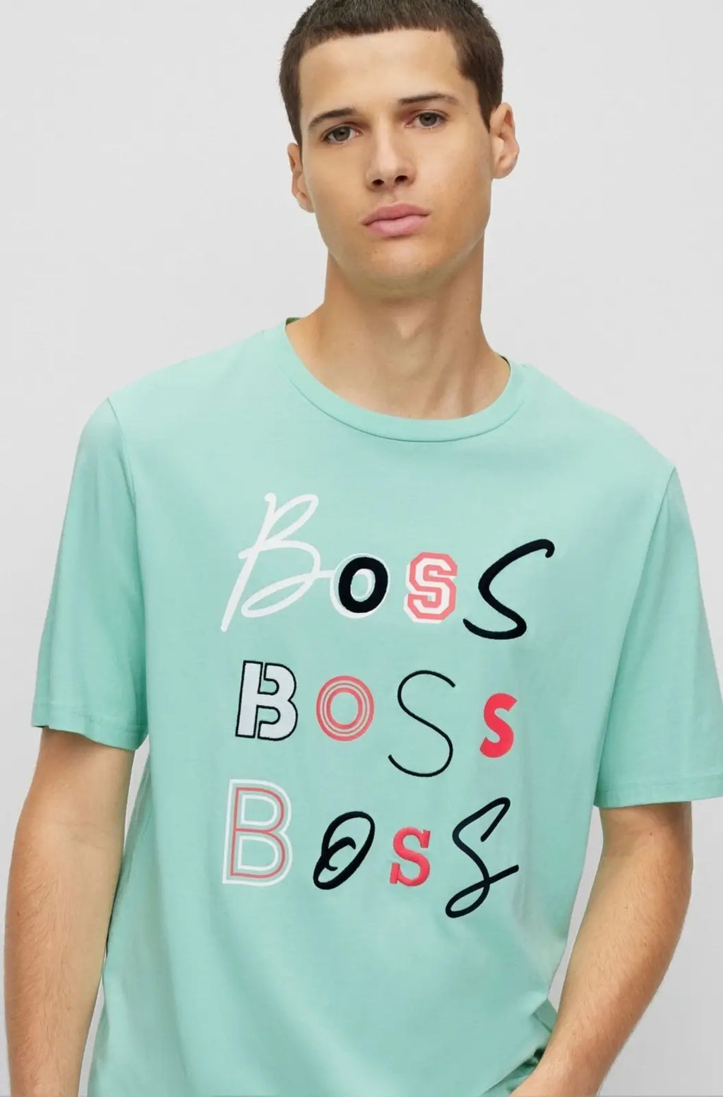 Camiseta Boss Relaxed Fit Em Jersey De Algodão Com Logo Triplo