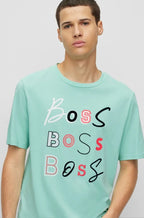 Camiseta Boss Relaxed Fit Em Jersey De Algodão Com Logo Triplo