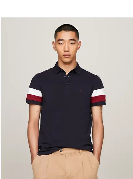 Polo Bandeira Manga Slim Fit Tommy Hilfiger