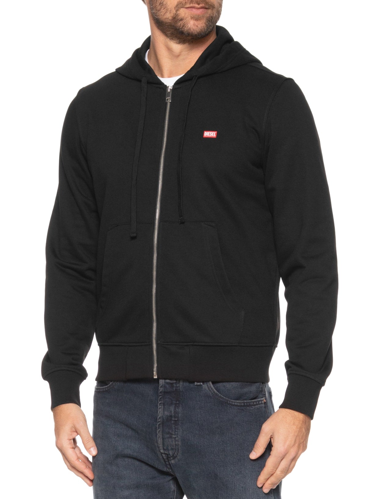 DIESEL Jaqueta Masculina Básico Moletom Com Capuz E Logo Patch Preto Diesel