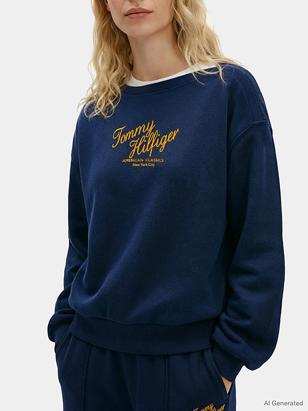 Moletom Feminino Tommy Hilfiger Com Decote Canoa E Estampa De Logo