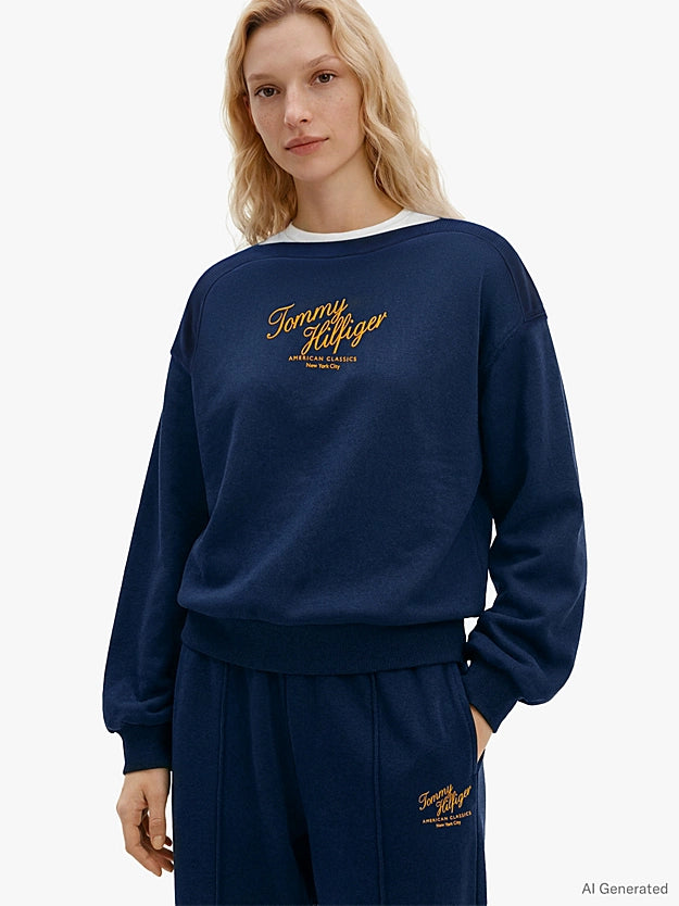 Moletom Feminino Tommy Hilfiger Com Decote Canoa E Estampa De Logo
