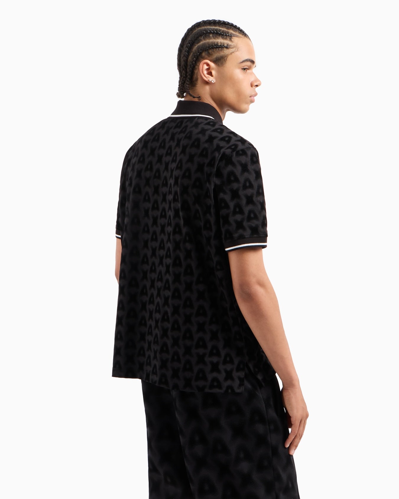 Polo Sleeved Allover Flocked Logo Pattern Armani Exchange