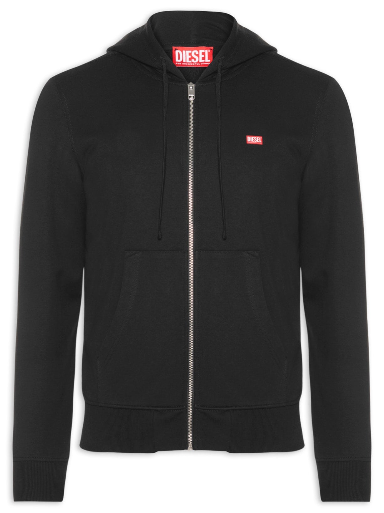 DIESEL Jaqueta Masculina Básico Moletom Com Capuz E Logo Patch Preto Diesel